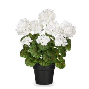 Briful Artificial Geranium Potted Plant – 16” Tall, Realistic Silk Flowers with Vibrant Green Leaves, White Geraniums Fake Flowers for Outdoors Home Décor, Wedding Farmhouse Office Tables Decor, White