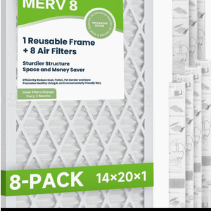 Future Way 14x20x1 Air Filters, 8-Pack with Reusable Frame, MERV 8, MPR 700 AC Furnace Filters, Space Saving & Cost-effective