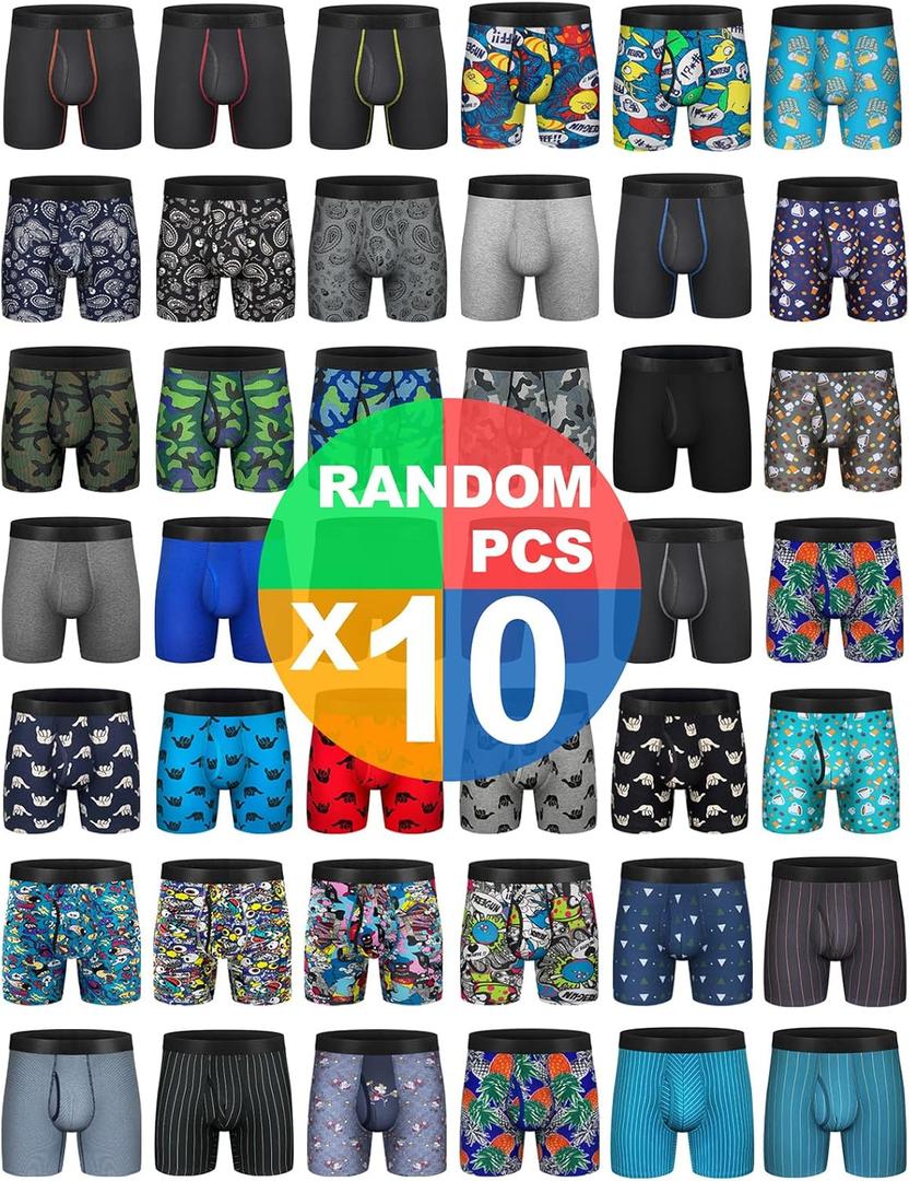 Mens Boxer Briefs Cotton Underwear Pack 6no Ride up Regular Stretch Elastic Wide Band Boxer Briefs (Mkq01:10 Pack), XL Mens Boxer Briefs Cotton Underwear Pack 6no Ride up Regular Stretch Elastic Wide Band Boxer Briefs (Mkq01:10 Pack), XL
