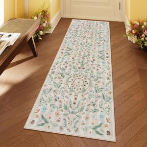 Lahome Insect Botanical Beige Bathroom Runner Rugs Non Slip Washable,Carpet Runners for Hallways 6ft,Floral Kitchen Runner Rugs Non Skid,Soft Indoor Runners for Entryway Laundry Bedroom(Beige,2x6)