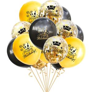 SHUNTAI Happy Birthday Balloons Black and Gold Party Decorations Latex Gold Confetti Balloon Printed Happy Birthday for Women Men Girls Boys Theme Birthday Party Decor Supplies 15 Pack 12 Inch