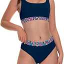Beautikini Period Swimwear for Teens Two Piece Menstrual Leakproof Swimsuit Bikini Set Mid Waist Print Bathing Suit for Girls S