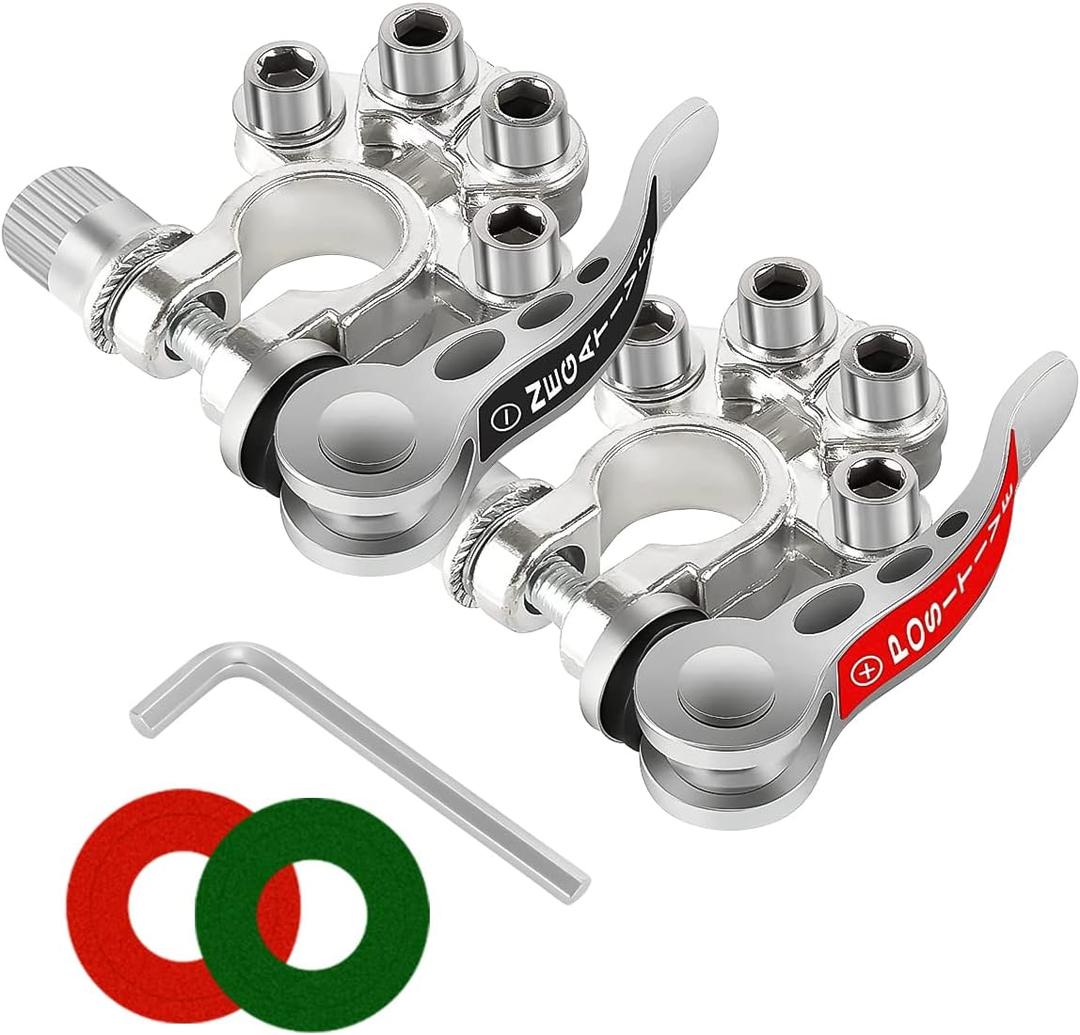 Car Battery Terminal Connectors, 2Pcs 4 Way Quick Release Disconnect Battery Terminals, Positive Negative Battery Cable Ends for SAE/JIS Type A Posts, Universal for Cars, Vans, Trucks (Silver-1)