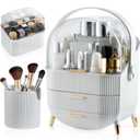 CANITORON Makeup Organizer,Skincare Organizer with 2 Drawers and Brush Storage Box,Lipstick Holder,Cosmetic Display Case for Vanity Organizer and Bathroom Countertop Storage.(White)