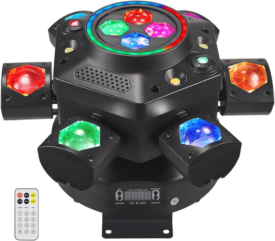 Moving Head DJ Lights, Olaalite 150W Stage Light 5-in-1 with 6 Arms Beam, Bee-Eye & Colorful Halos, Red Green Starry, White & Amber Strobe, Perfect DJ Stage Lighting for Party Disco Club Wedding Bar