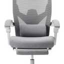 Sweetcrispy Office Computer Desk Chair with Footrest,Ergonomic High-Back Mesh Rolling Work Swivel Chairs with Wheels,Comfortable Lumbar Support,Comfy Arms for Home,Bedroom,Study,Student,Light Grey