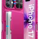 ATATOO for iPhone 17 Wallet Case with Card Holder (3-5 Cards) & [RFID Blocking] & Sliding Camera Cover, Military Grade Drop Protection, Women Men Cute Cover Case for iPhone 17 6.3" 2025, Hot Pink