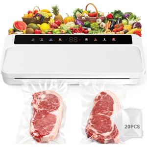 Food Vacuum Sealer Machine for Food, 8-in-1 Dry/Wet/Oil Modes Food Sealer Fit All Kind Bags with Water Tank & Digital Timer, Food Sealing Machine with Cutter & Starter Kit & 20 Vacuum Bags