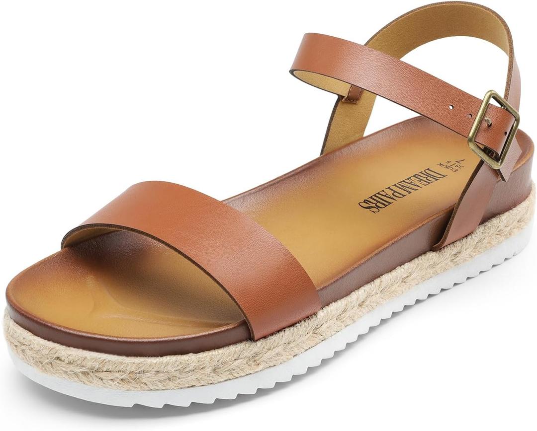 DREAM PAIRS Womens Open Toe Ankle Strap Espadrille Casual Flatform Platform Wedge Sandals (5, Brown-pu)