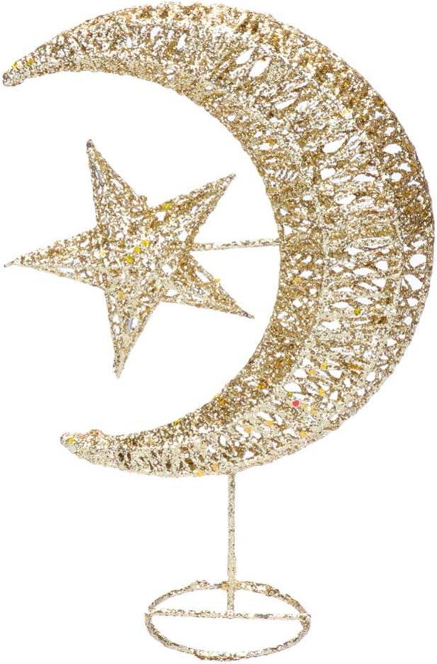 Iron Moon and Star Ornament Glitter Christmas Table Decoration Christmas Tree Decoration Wedding Birthday Holiday Party Supply 20cm (Golden)