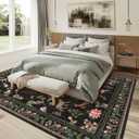 Washable Area Rug 5'7' Black Boho Floral Large Animal Botany Living Room Rug Cheetah Flamingo Non-Slip Soft Colorful Oriental Vintage Bedroom Carpet Dining Room Nursery Home Office Indoor Decor