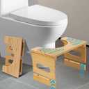 Bamboo Foldable Poop Stool - 7in & 9in Adjustable Heights for Adults & Kids - Non-Slip Layer for Toilet Use