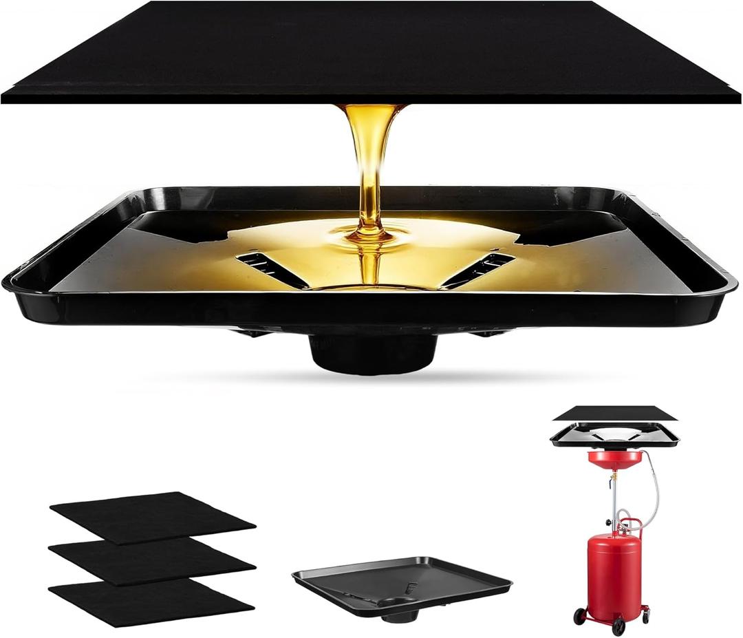 17892 Transmission Drain Pan with 2 Pcs 22'' Oil Drain Splash Pad, Universal Fluid Drain Funnel Compatible with 87031, 87032 Large Capacity for Oil, Coolant & Transmission Fluid Changes