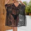 Lace Beach Cover Up for Women, Sexy Bathing Suit Cover Up, V-Neck Swimsuit Coverup for Seaside, Poolside and Party (Black)