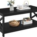 Yaheetech Wood 2-Tier Black Coffee Table with Storage Shelf for Living Room, X Design Accent Cocktail Table, Easy Assembly Home Furniture, 39.5 x 20 x 18 Inches