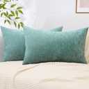 decorUhome Chenille Aqua Haze Throw Pillow Covers 12x20 Inch Set of 2, Decorative Soft Couch Pillow Covers Solid Dyed Accent Farmhouse Neutral Rectangle Pillow Cases for Sofa Bed Living Room