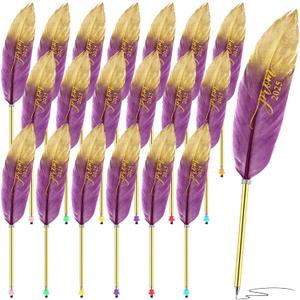 24 Pcs Prom 2025 Party Favors Feather Graduation Pens Bulk Feather Ballpoint Pen Prom Gifts Vintage Quill Pen Grad Party Supplies for Class of 2025 School Student Girl and Boy (Purple)
