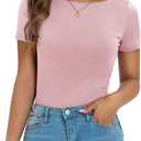 DOROSE Womens Crewneck Tops Short Sleeve Shirts Slim Fit Basic Tees (Large, Pink)