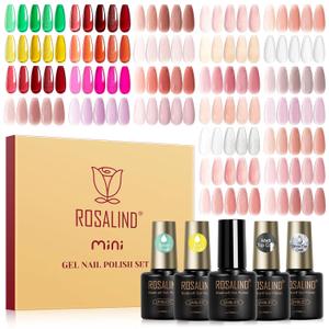 ROSALIND 30pcs Jelly Gel Polish Set, 26 Colors Translucent Nude Pink Neon Gel Nail Polish Set with Sheer Matte Glossy Glitter Effects for Nails with Base Gel Top Coat Salon DIY Home (0.17 Fl Oz (Pack of 30))