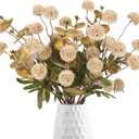 8 Stems Faux Kiku Flower with 3 Branches Eucalyptus Stems,Beige Fake Chrysanthemum Flowers Artificial Silk Pom Pom Balls for Wedding Bouquet Home Office Party Floral Arrangements(Beige)