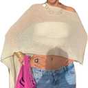 Women Sheer Knit Poncho Top Mesh Beach Cover Up (One Size, A1 Light Yellow)