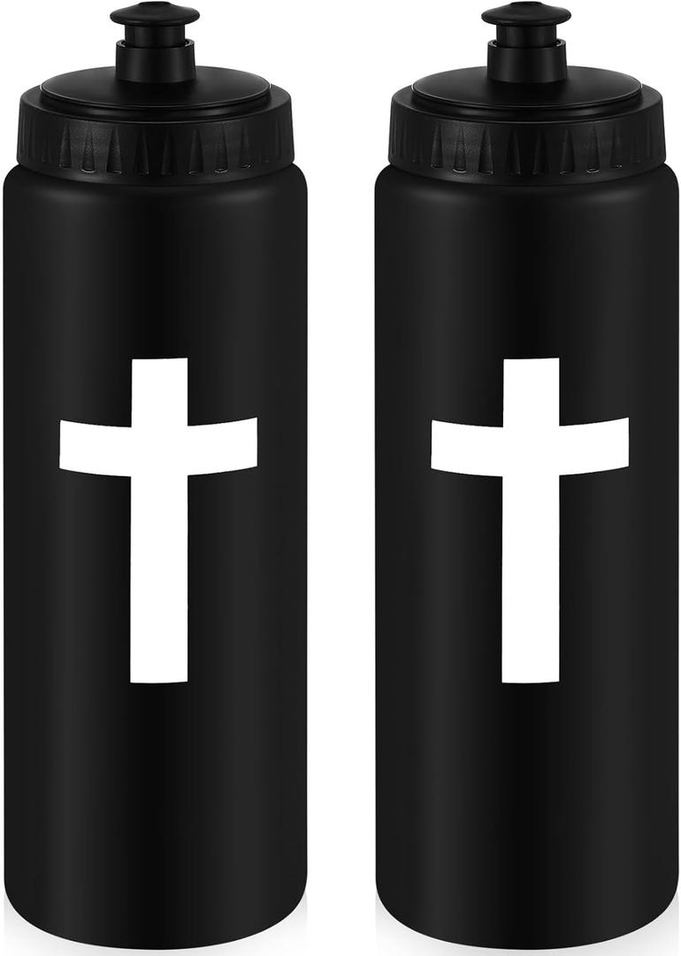 Honeydak Cross Water Bottle Christian Gifts for Women Religious Squeeze Water Cup 20 oz Sports Bottle with Pull Top Lid Birthday Thanksgiving Gifts for Mom Friends(Black)