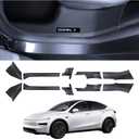 10Pcs 2025 2026 Door Sill Protector for Tesla Model Y Juniper Door Entry Guard Anti-Kick Full Protect Door Entry Cover for Tesla Model Y Refresh Accessories ABS Carbon Fiber Pattern