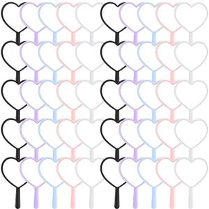 50 Pcs Heart Shaped Handheld Mirror with Handle Bulk Small Portable Travel Makeup Hand Held Mirror 3.15 x 4.72 Inch Mini Plastic Compact Cosmetic Tool for Women Men Girls Daily DIY Use