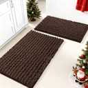 Yimobra Bathroom Rugs Sets 2 Piece - Quick Dry Extra Thick Luxury Chenille Bath Mat, Non Slip Super Absorbent for Tub Shower Sink, Machine Washable Shaggy Floor Mat, 32"x20"+24"x17" Inch, Brown