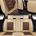 OASIS AUTO Car Seat Covers Full Set, Sporty Faux Leather with Honeycomb Pattern, Waterproof Universal Fit for SUV, Sedan, Pick-up Truck, Automotive Interior Accessories (OS-004 Coffee)