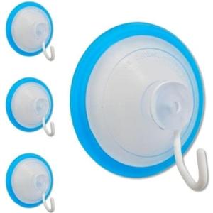 Suction Cup Hooks, Large 4-Pack Strong Heavy Duty for Wreaths Hanger Glass Door Window Shower Wall Textured Tile Uneven Rough Surfaces (LARGE BLUE)