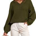 BTFBM Casual Long Sleeve Sweaters for Women Loose V Neck Ribbed Knit Pullover Tops Womens Fall Fashion 2025 (Small, Army Green)
