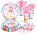 Meanplan Serves 24 Guests Butterfly Fairy Happy Birthday Plates and Napkins Birthday Baby Shower Party Decorations for Girls Included Cups Knives Forks Spoons Total 168 Pcs (Princess Castle)