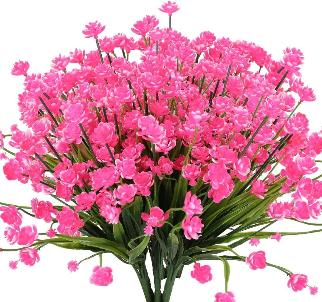 10PCS Artificial Flowers,Fake Greenery Faux Plastic Bushes Fake Shrubs UV Resistant No Fade Flowers for Wedding Hanging Bouquet Indoor Outdoor Home Garden Office Table Vase, OUD-SG-10P-Pink