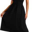 Womens Halter Neck Deep V-Neck Midi Dress with Built-in Bra Pockets Backless Tie Waist Sleeveless A-Line Dresses (Black)