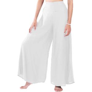 LOFBAZ Women's Wide Leg Palazzo Pants Yoga Lounge Hippie Harem Flowy Trousers (White, S)