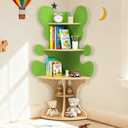 Bookshelf for Kids, Children Bear-Bookshelf, Space-Saving Montessori Toddler Corner Bookcase for Nursery, Classroom, Kindergarten, Kids Rooms