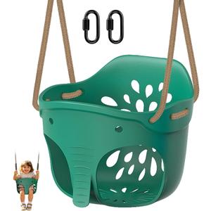 SELEWARE Green High Back Full Bucket Toddler Swing Seat w/Adjustable Rope