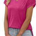 XIEERDUO Womens Summer Tops Casual V Neck T Shirts Short Sleeve Shirts Loose Fit Flowy (Pink, S)