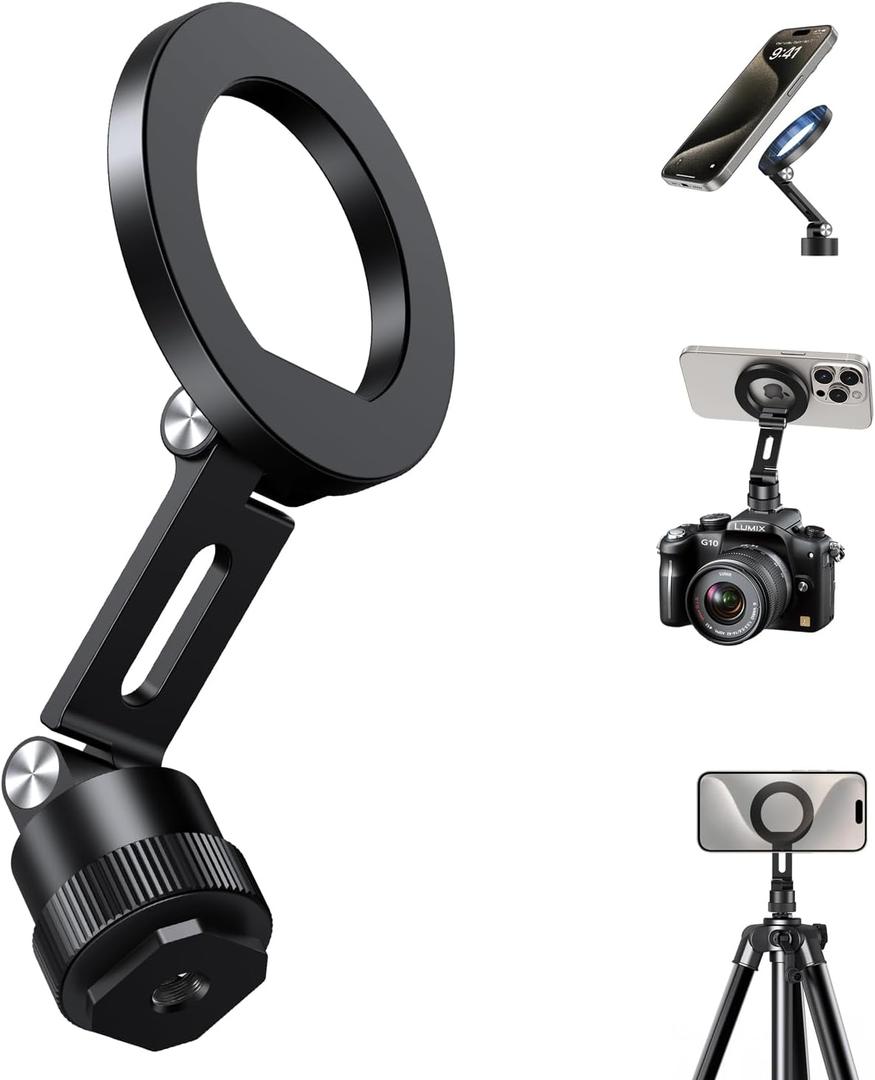 elitehood Magnetic Phone Tripod Mount for Magsafe, Aluminum iPhone Tripod Mount Adapter with 1/4 Screw, Cold Shoe Phone Holder for Camera, Compatible with iPhone 16/15/14/13 Series