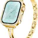 Missair Bands Compatible for Apple Watch Band 40mm 41mm 44mm 45mm with Screen Protector Case, Slim Metal Dressy Jewelry Bracelet Strap with Bling Diamond Cover for iWatch Series 9 8 7 6 5 4 for Women (Gold)