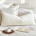 Artscope Cozy Striped Corduroy Lumbar Pillow Cover Super Soft Decorative Square Throw Pillow Covers Case Cushion Covers for Sofa Couch Bedroom Car Decor 14x36 Inch, Cream White