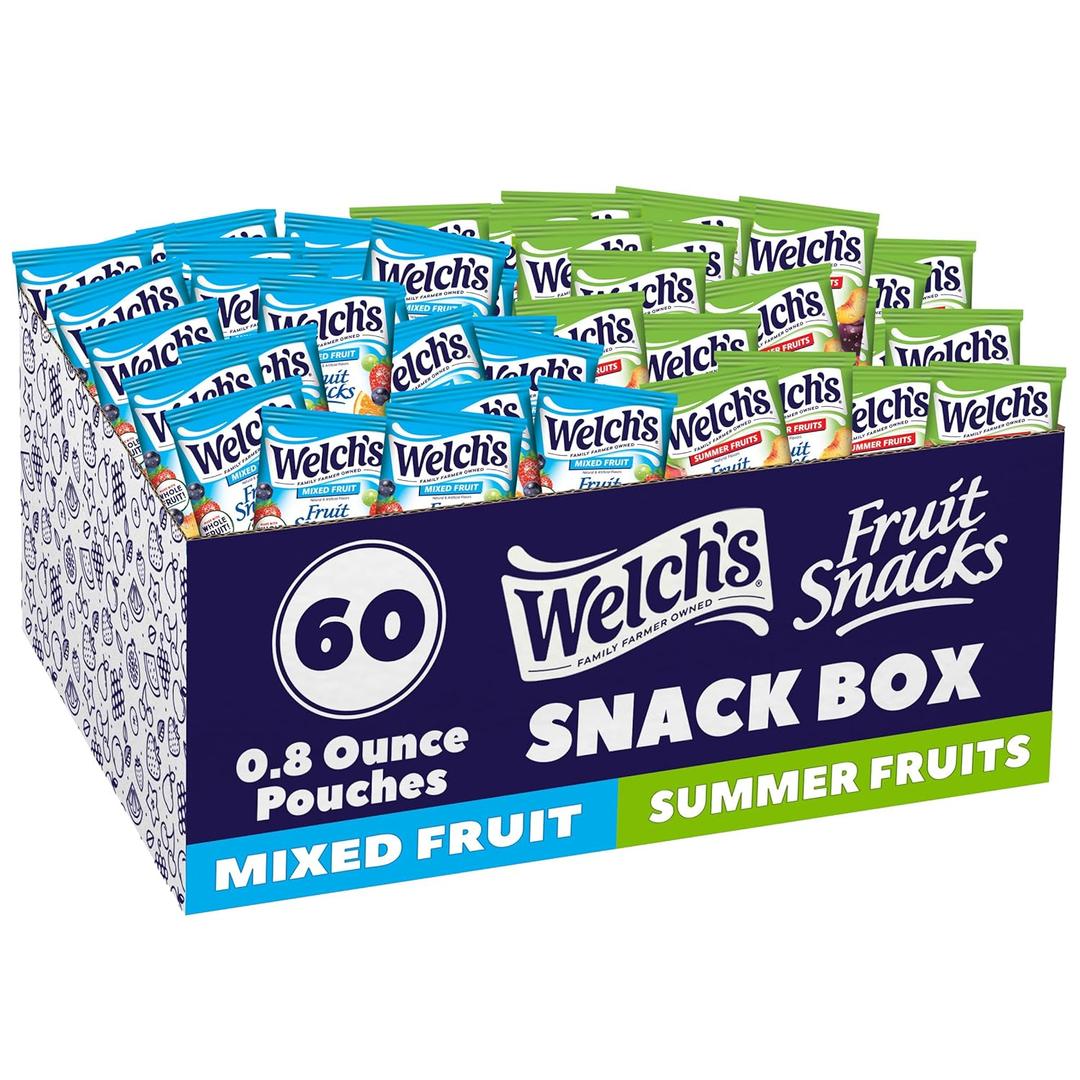 Welch's Fruit Snacks, Mixed Fruit & Summer Fruits Snack Box, Gluten Free, 0.8oz Snack Packs (Pack of 60) BB 08/21/26