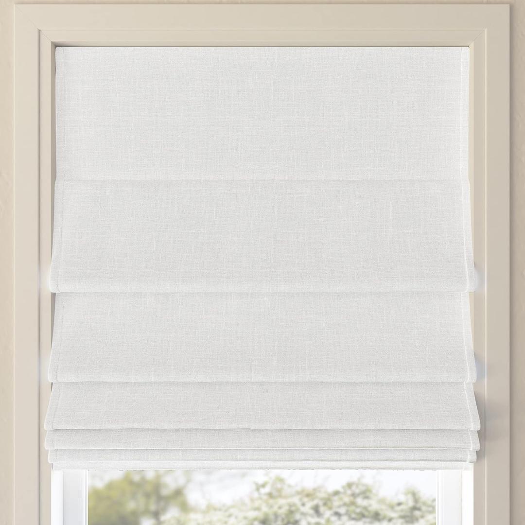 Sun Zero Seraphina Textured Total Blackout Cordless Roman Shade, 33" x 64", White (33"W x 64"H)