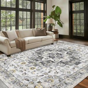 Area Rugs for Living Room - 6x9 Area Rugs, Machine Washable Rugs 6x9, Non-Slip, Stain Resistant Soft Boho Vintage Large Carpet Low Pile Thin Rugs for Living Room Bedroom (9' x 6' (Rectangular), Vintage Grey) Area Rugs for Living Room - 6x9 Area Rugs, Machine Washable Rugs 6x9, Non-Slip, Stain Resistant Soft Boho Vintage Large Carpet Low Pile Thin Rugs for Living Room Bedroom (9' x 6' (Rectangular), Vintage Grey)