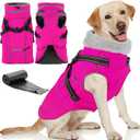 Doglay 2 in 1 Dog Coat with Harness Built-in, Waterproof Dog Winter Jacket with Pocket & Poop Bags, Reflective Adjustable Pet Winter Coat for Small, Medium, Large Dogs - Pink, M
