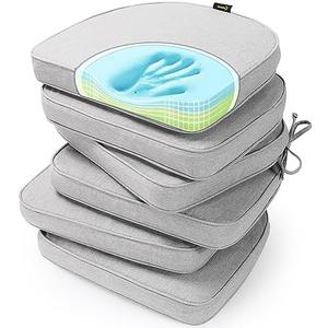SUNROX Gel Memory Foam Chair Cushions, FadeShield Water-, Stain-Resistant Durable Reversible Seat Cushion Pads with Ties for Indoor/Outdoor Kitchen Dining Office, 17"x16", Set of 3 Heather Grey