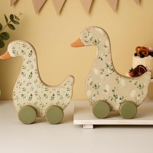 Yousoontic 2 Pcs Silly Goose Baby Shower Table Centerpieces Wooden Silly Goose Birthday Decorations with Floral Prints for 1st Birthday Party, Baby Shower Photo Prop 9" x 9.8"(Green Foliage)