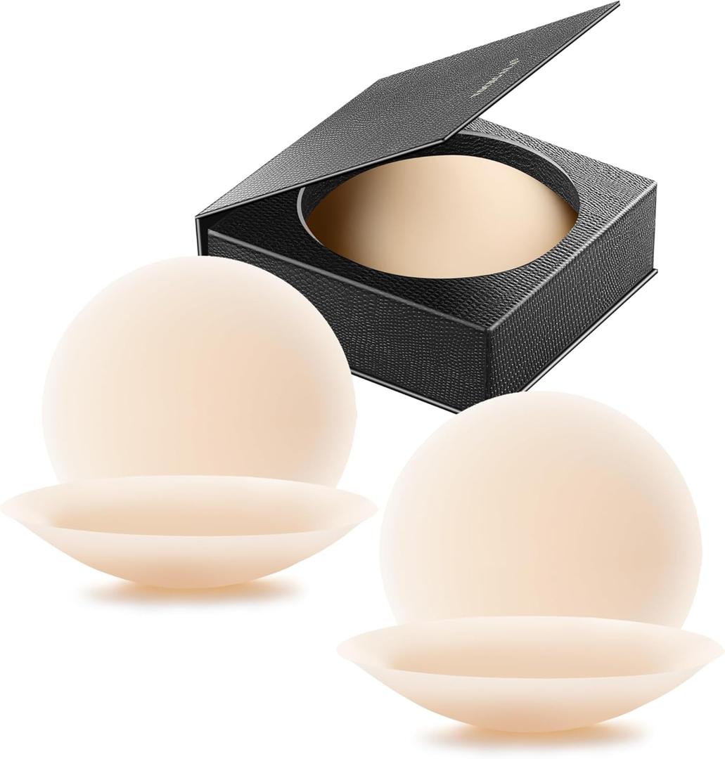 VOCH GALA Nipple Covers for Women-Seamless and Sheer Adhesive Silicone Nipple Pasties for Women Reusable, Sticky Breast Petals Creme, Medium (Fits A-C Cups)