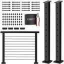 RailinGo 36" Complete Set Cable Railing Post Kits, Wire Railing System Includes 2Pack 35" Level Drilled Posts, 4.5FT Cable Handrail, 1/8" 150FT Wire Rope, Swageless Cable Railing System Kits, Missing Parts